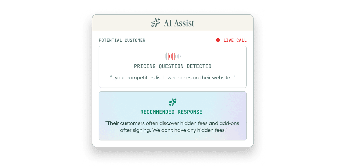Live prompts product frame from the official Aircall homepage.