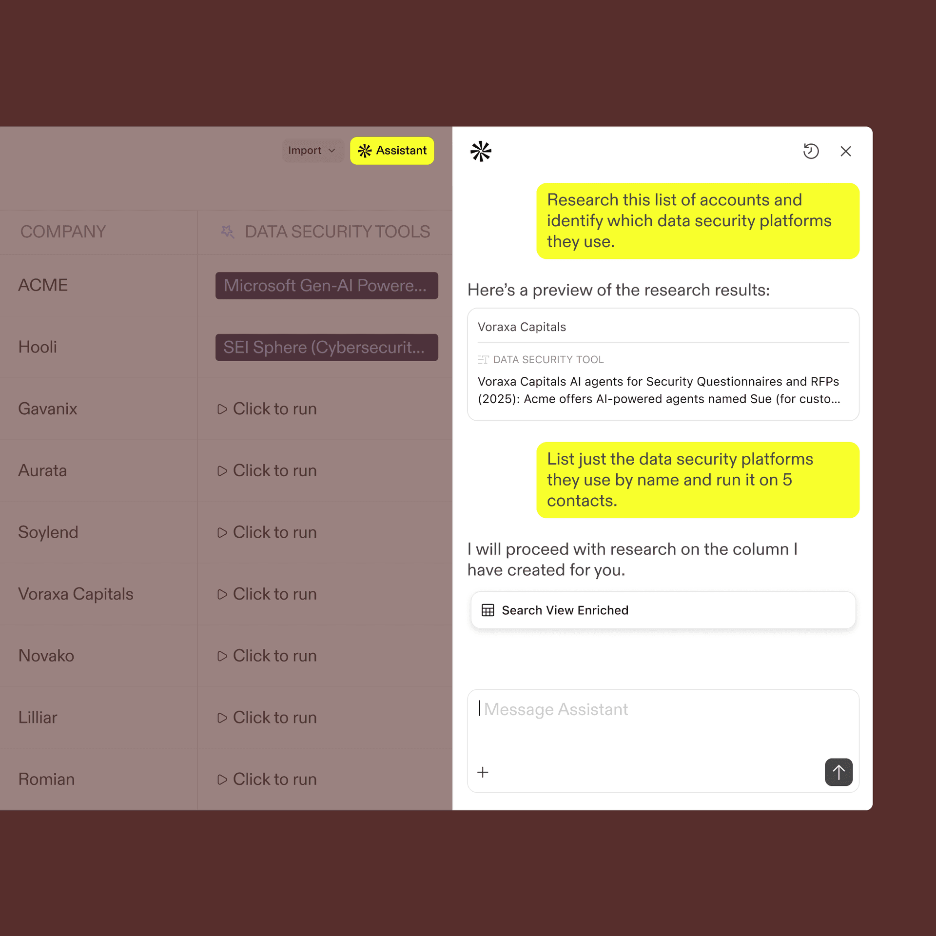Data enrichment product view from Apollo homepage.