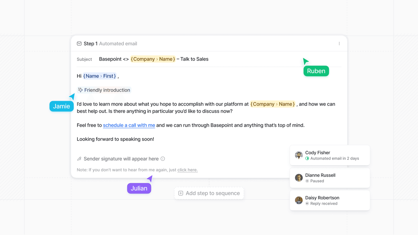 Email editor UI from official Attio product marketing.