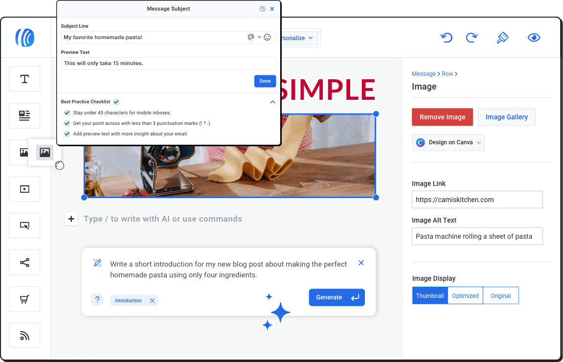 Full email editor UI from official AWeber site.
