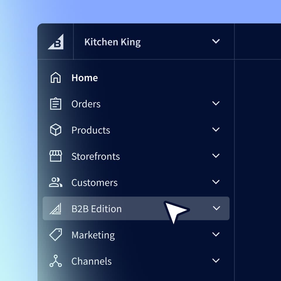 B2B edition control panel from the official BigCommerce homepage.