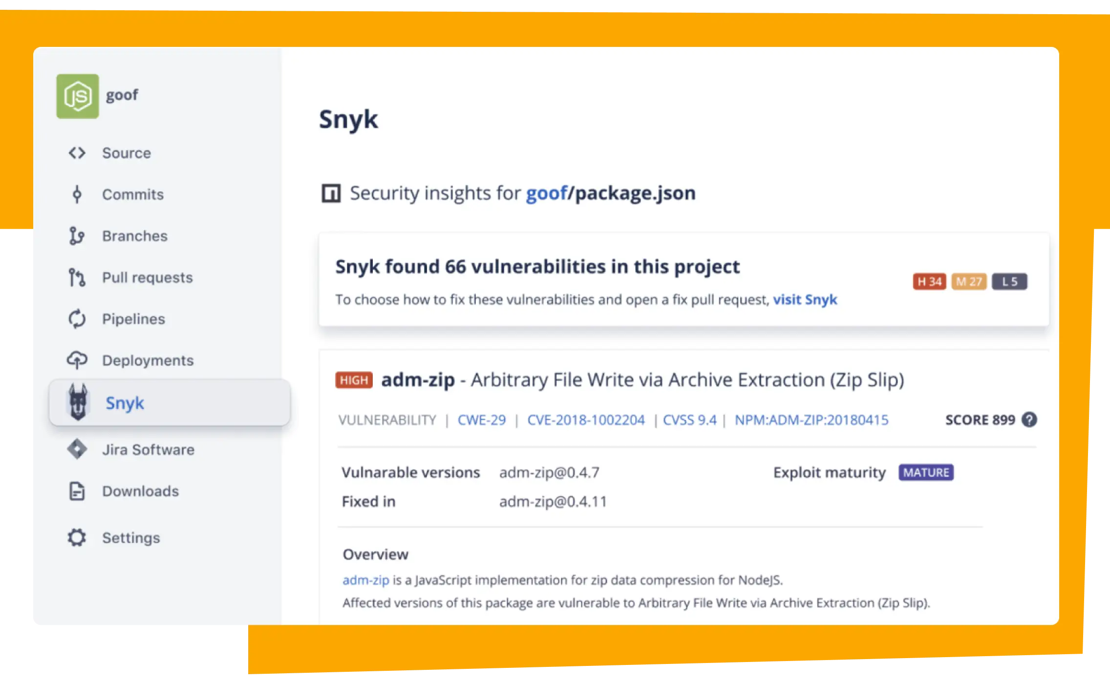 Official Bitbucket security product frame from bitbucket.org — not a SoftwareGlimpse lab screenshot.