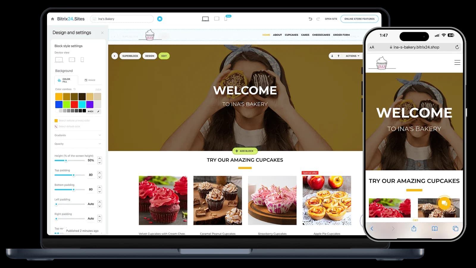 Bitrix24 sites UI from official Bitrix24 homepage.