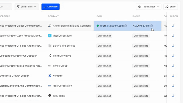 Official BookYourData UI: unlocking email/mobile contacts with credits.