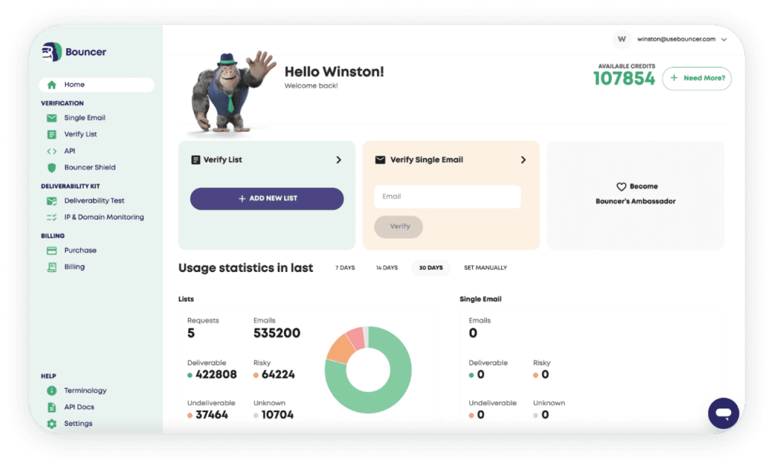 App overview UI from official Bouncer email verification page.