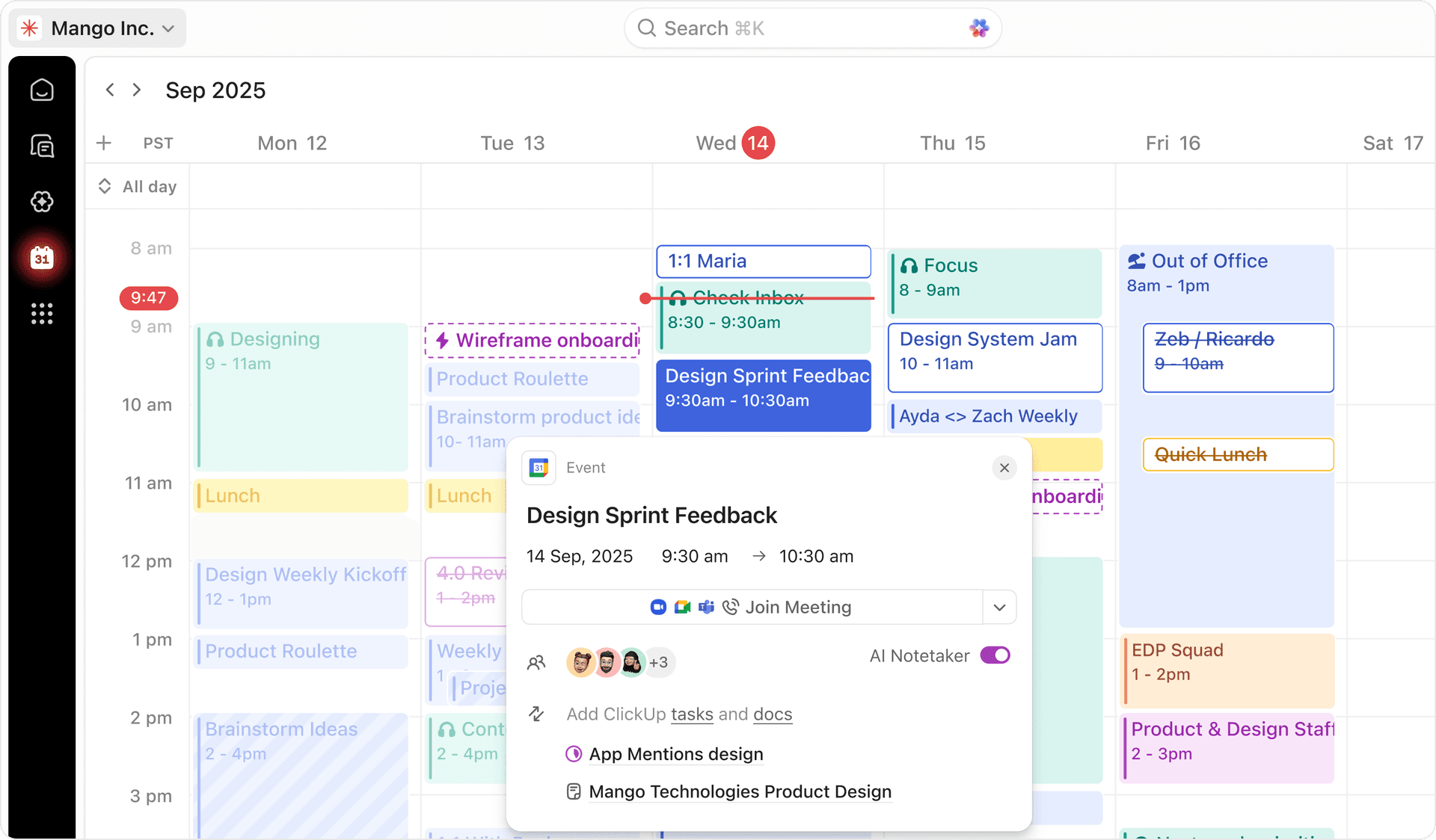 Calendar view marketed on clickup.com.