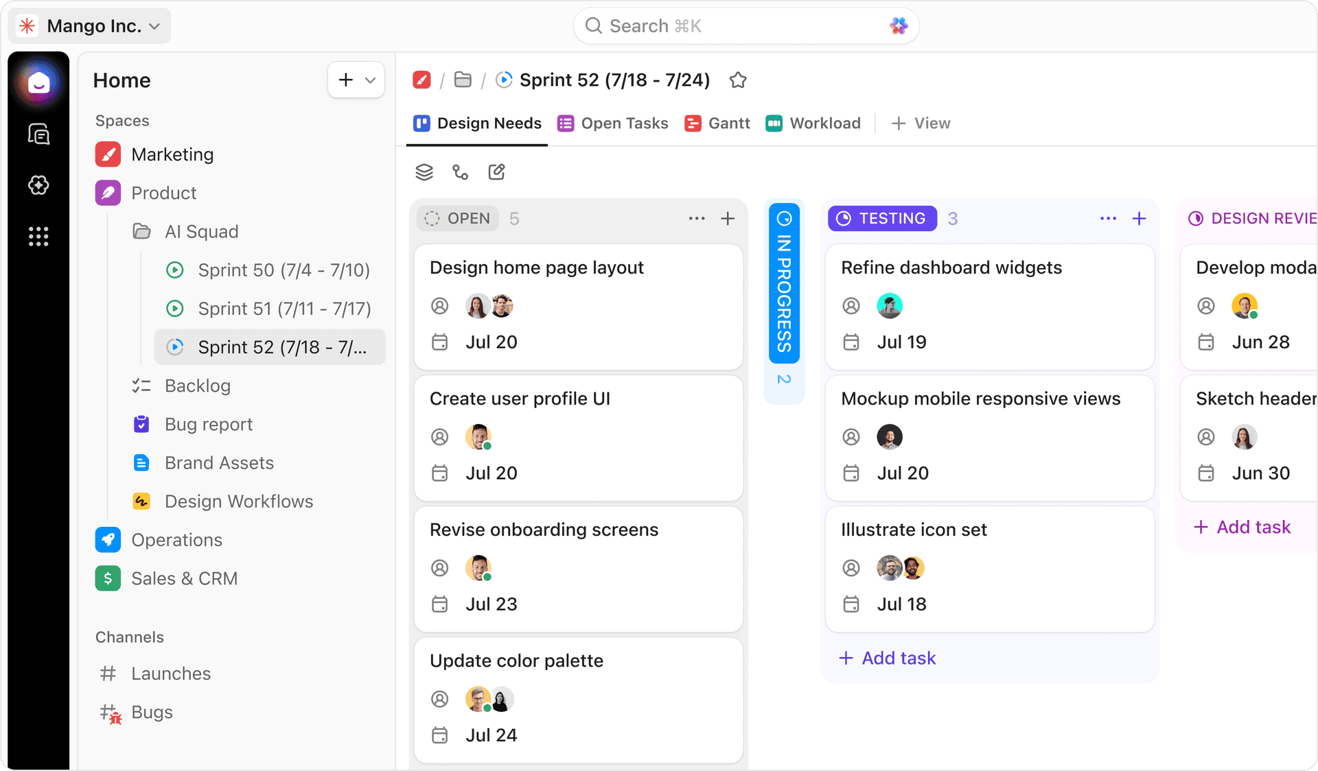 Sprints product frame from the official ClickUp homepage.