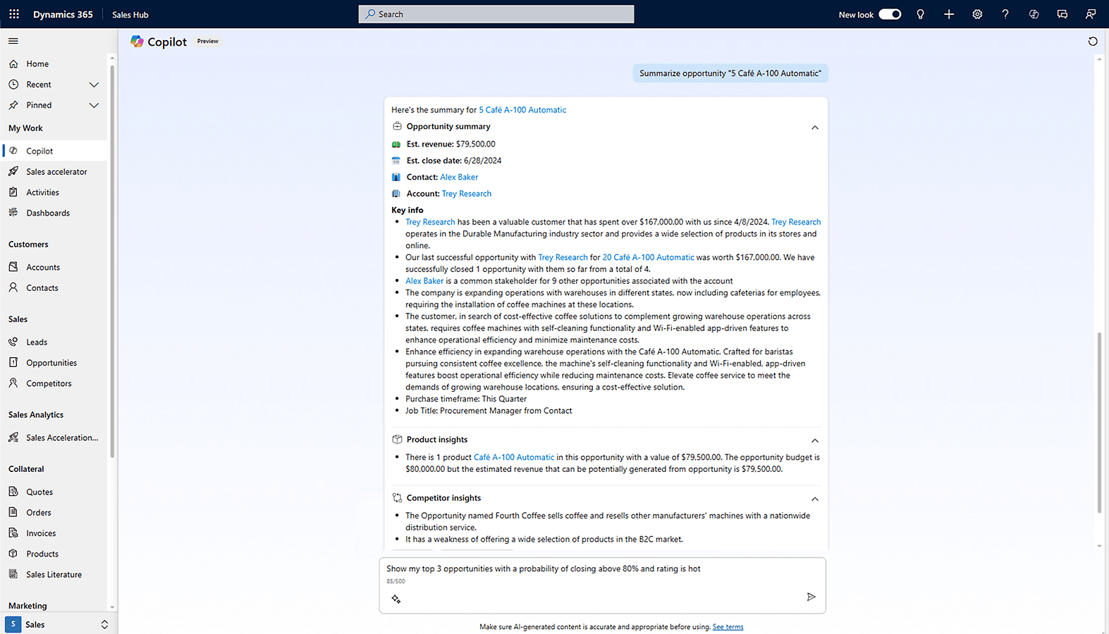 Opportunity summaries and engagement preparation UI.