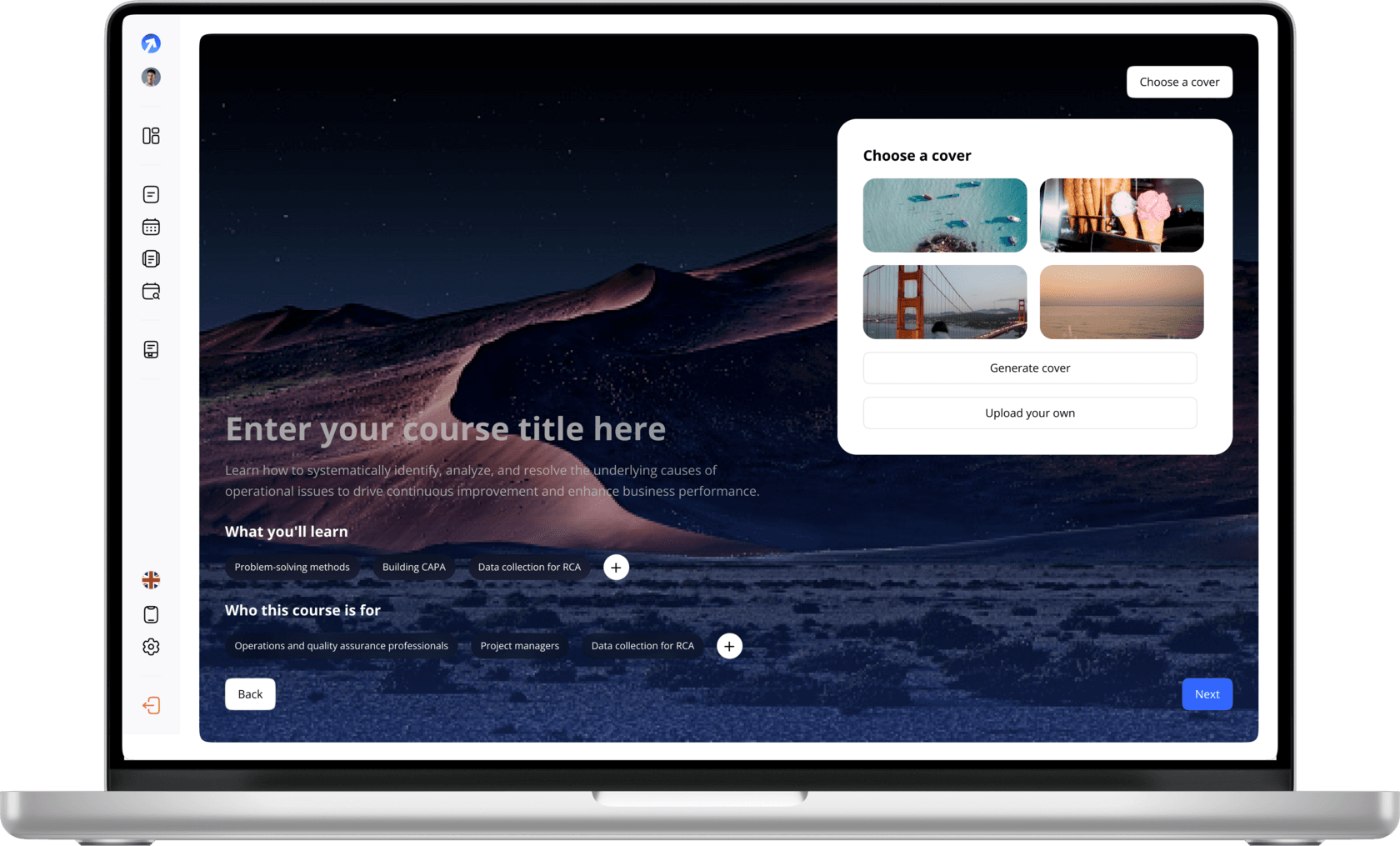 Course editor product frame from evolveplatform.ai.