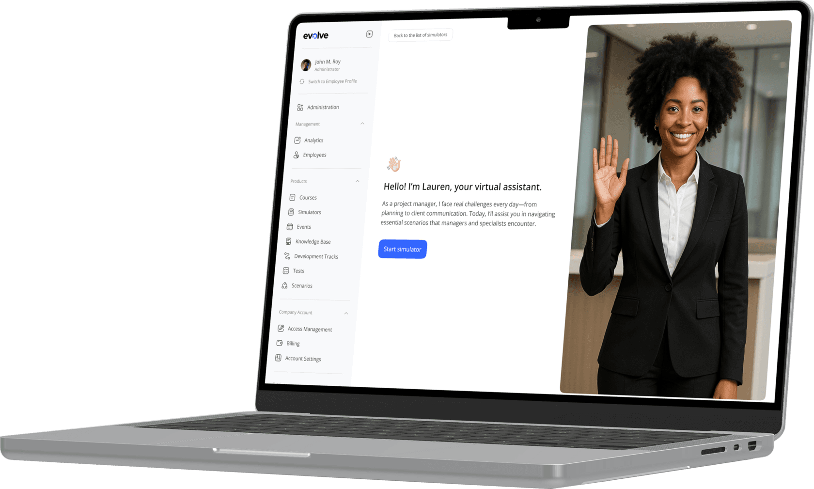 Simulator learning product frame from evolveplatform.ai.