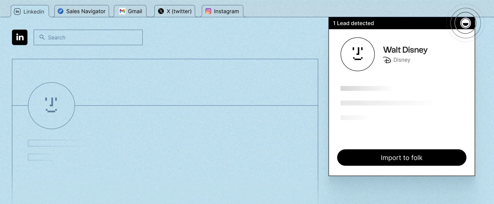 folkX Chrome extension for LinkedIn capture.