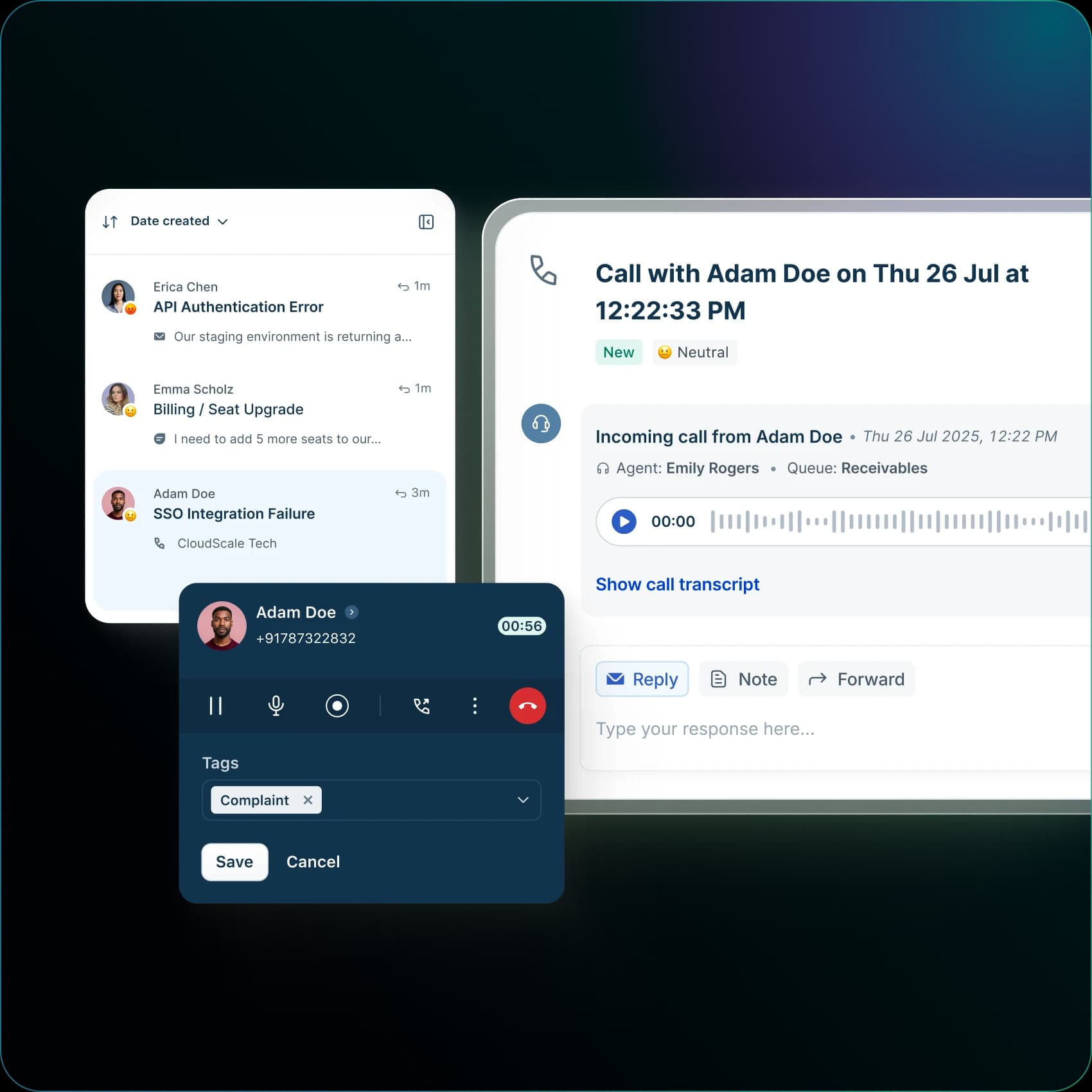 Voice channel hero UI from the official Freshcaller product page.