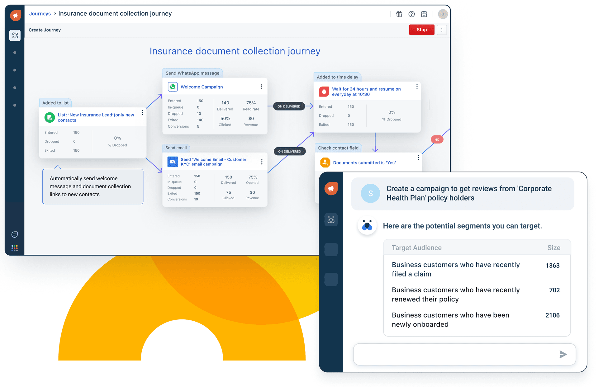 Journey automation UI from official Freshworks marketing page.
