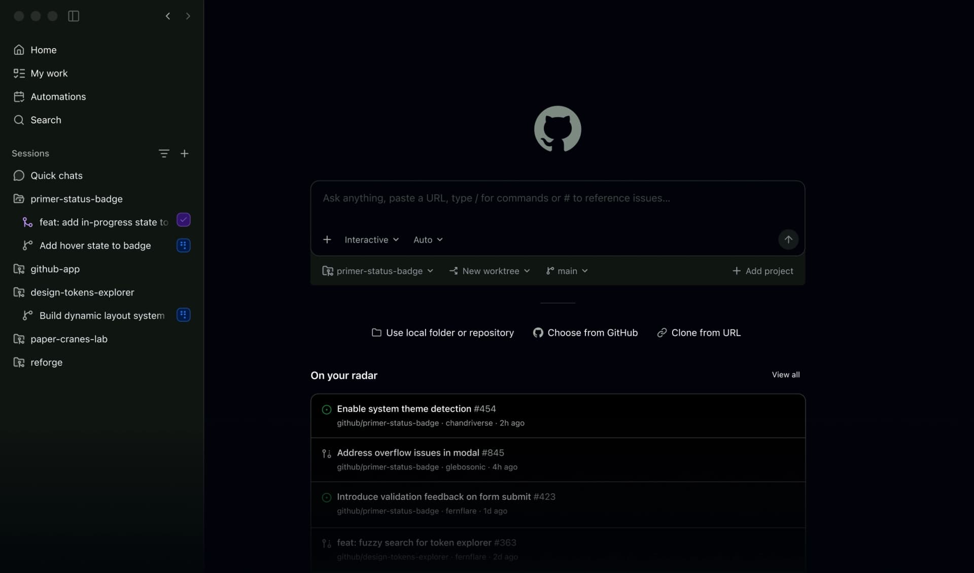 Official GitHub Copilot app marketing UI from github.com/features/copilot — not a SoftwareGlimpse lab screenshot.