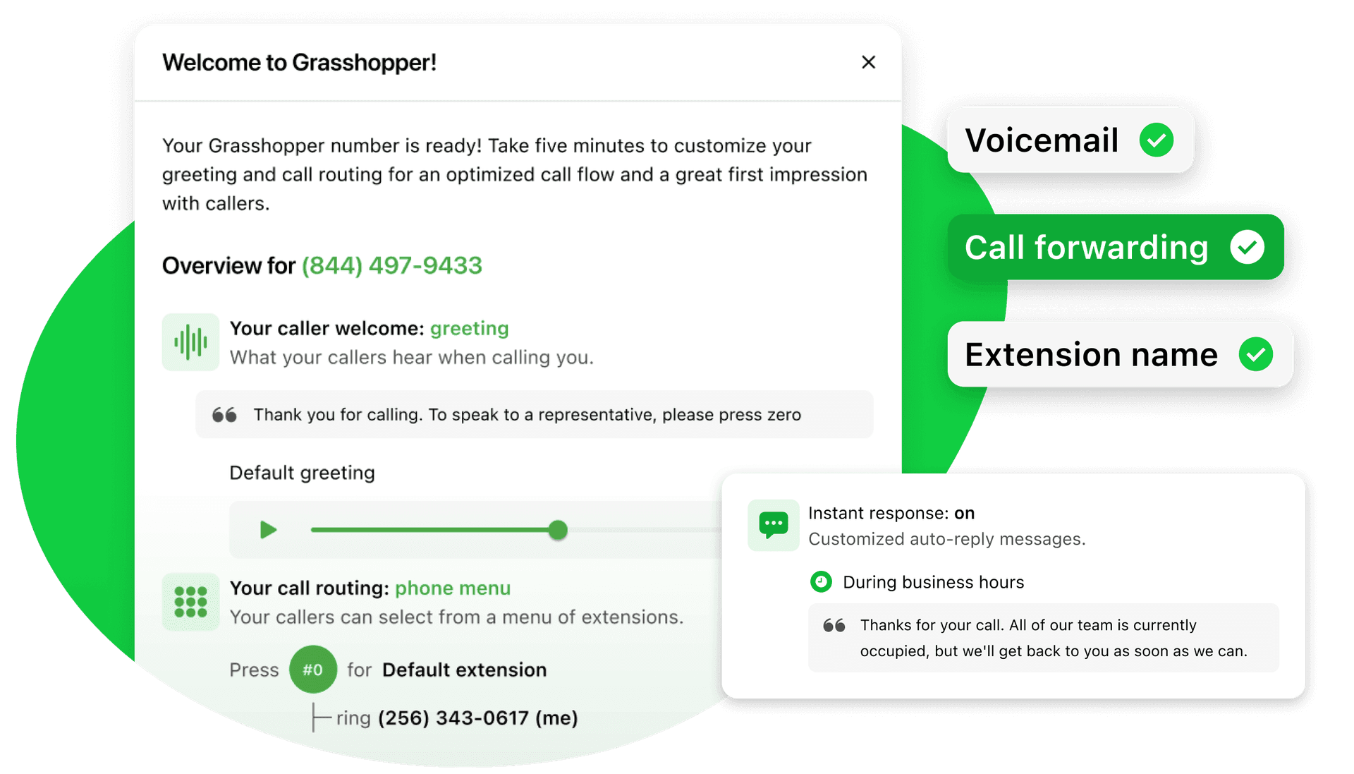 Product story UI frame from the official Grasshopper homepage.