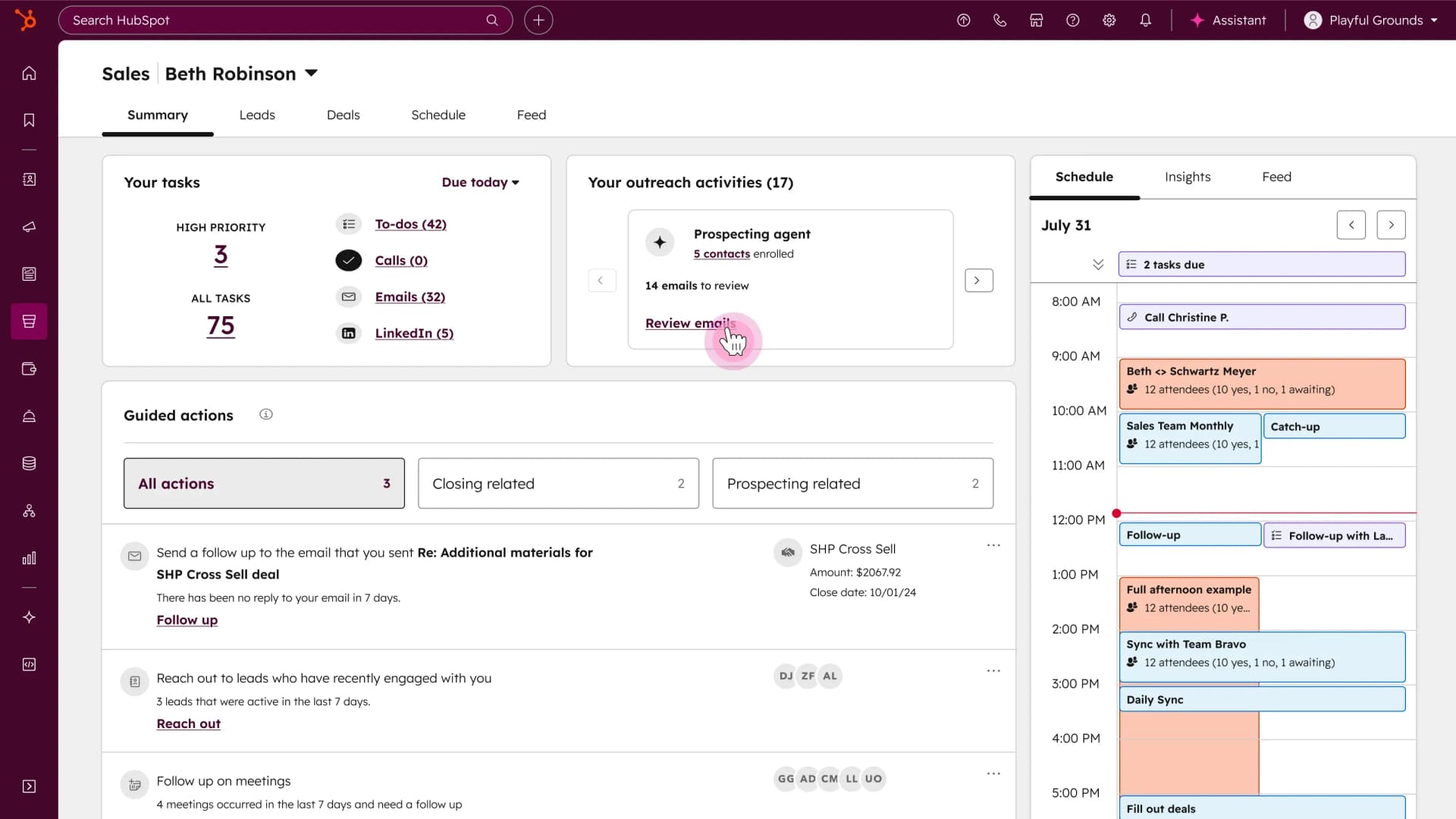 Sales Hub prospecting workspace UI.