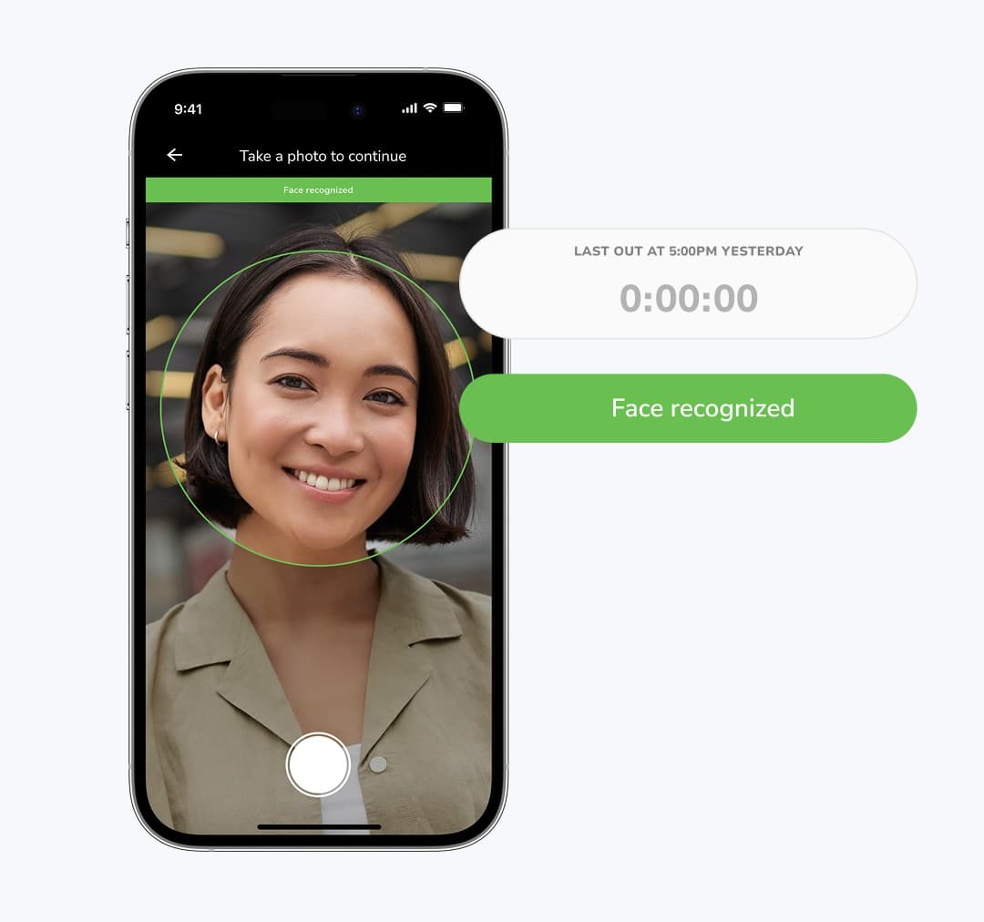 AI face-recognition identity verification at clock-in, from jibble.io.