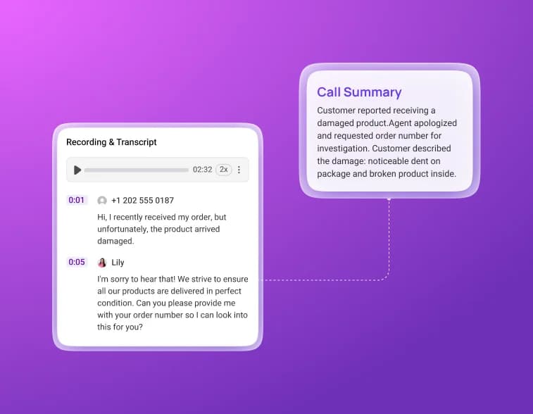 Call summary product frame from krispcall.com.