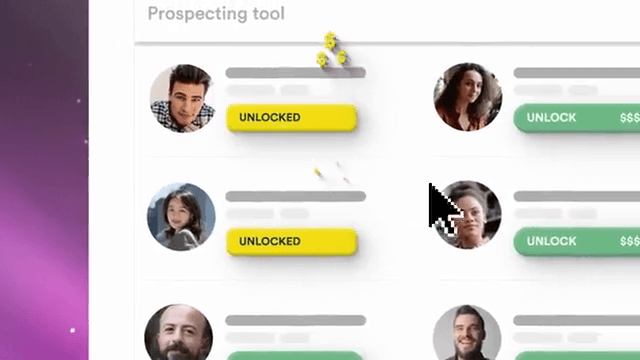 Official LeadIQ demo: Identify prospecting surface with unlock actions for contact capture.