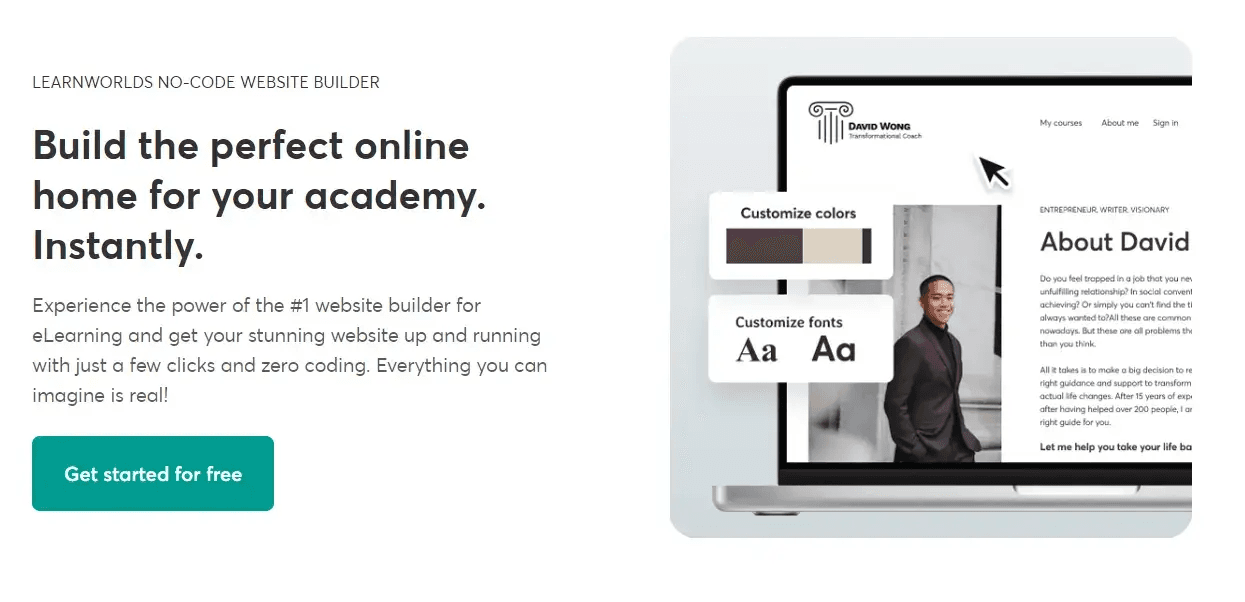 Site builder marketing UI from official LearnWorlds site.