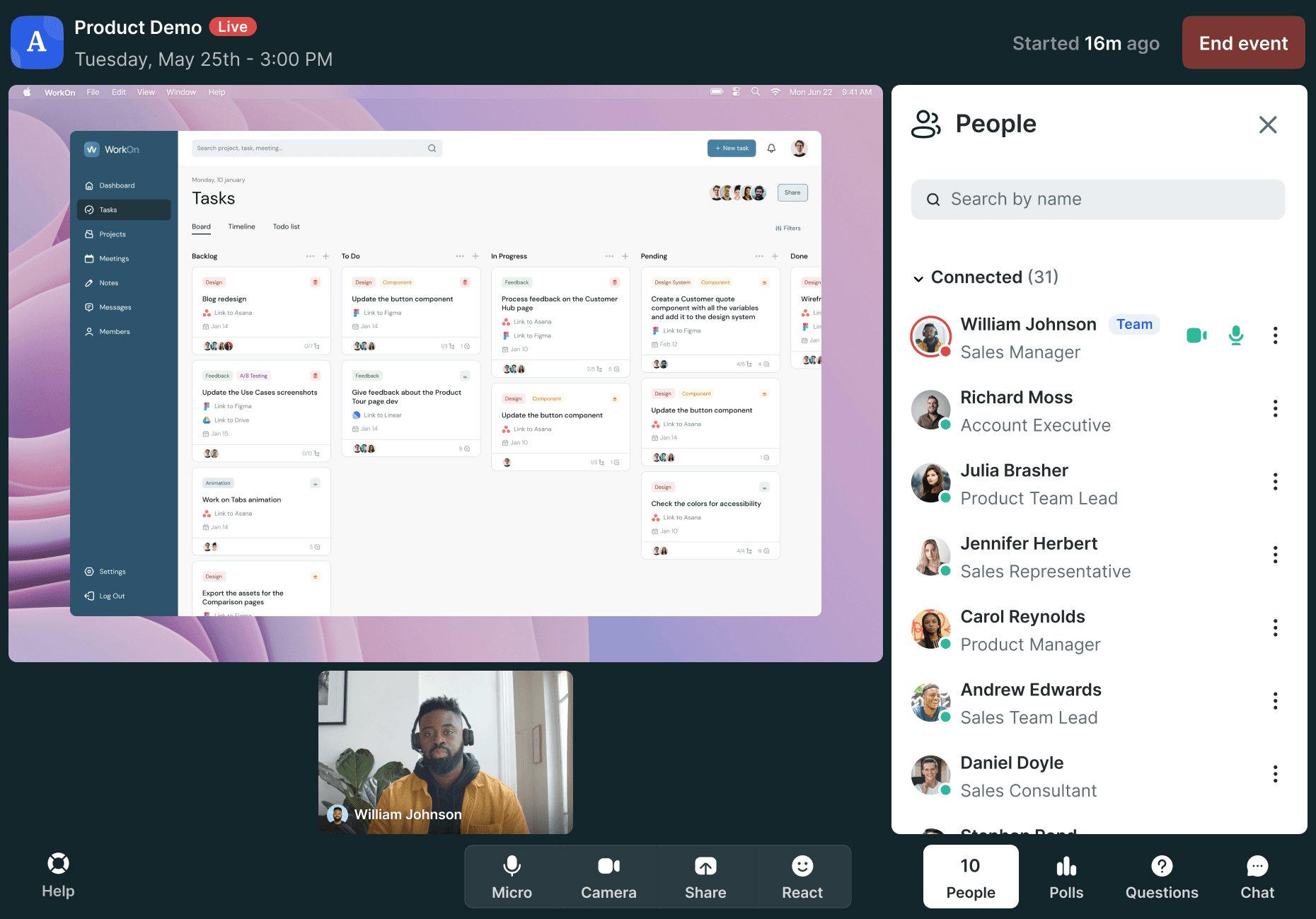 Live webinar room UI from official Livestorm blog.