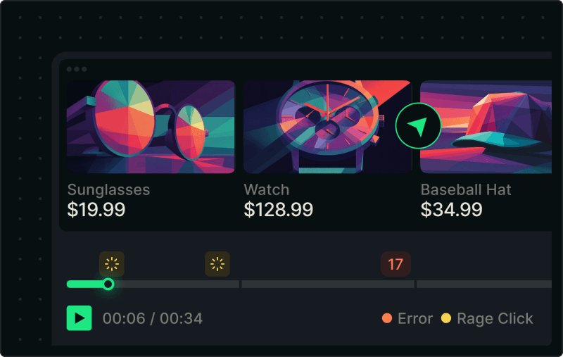 Official New Relic Session Replay marketing UI from newrelic.com — not a SoftwareGlimpse lab screenshot.