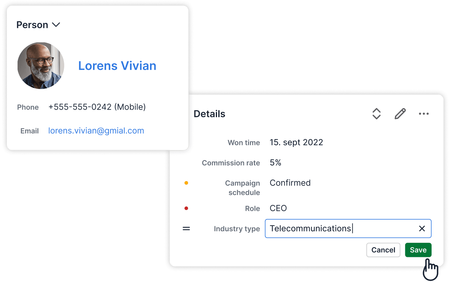 Contact management within the CRM.