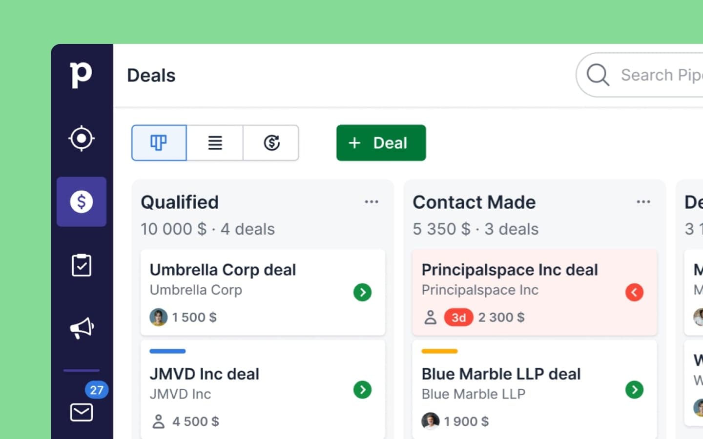 Pipedrive visual deal pipeline board