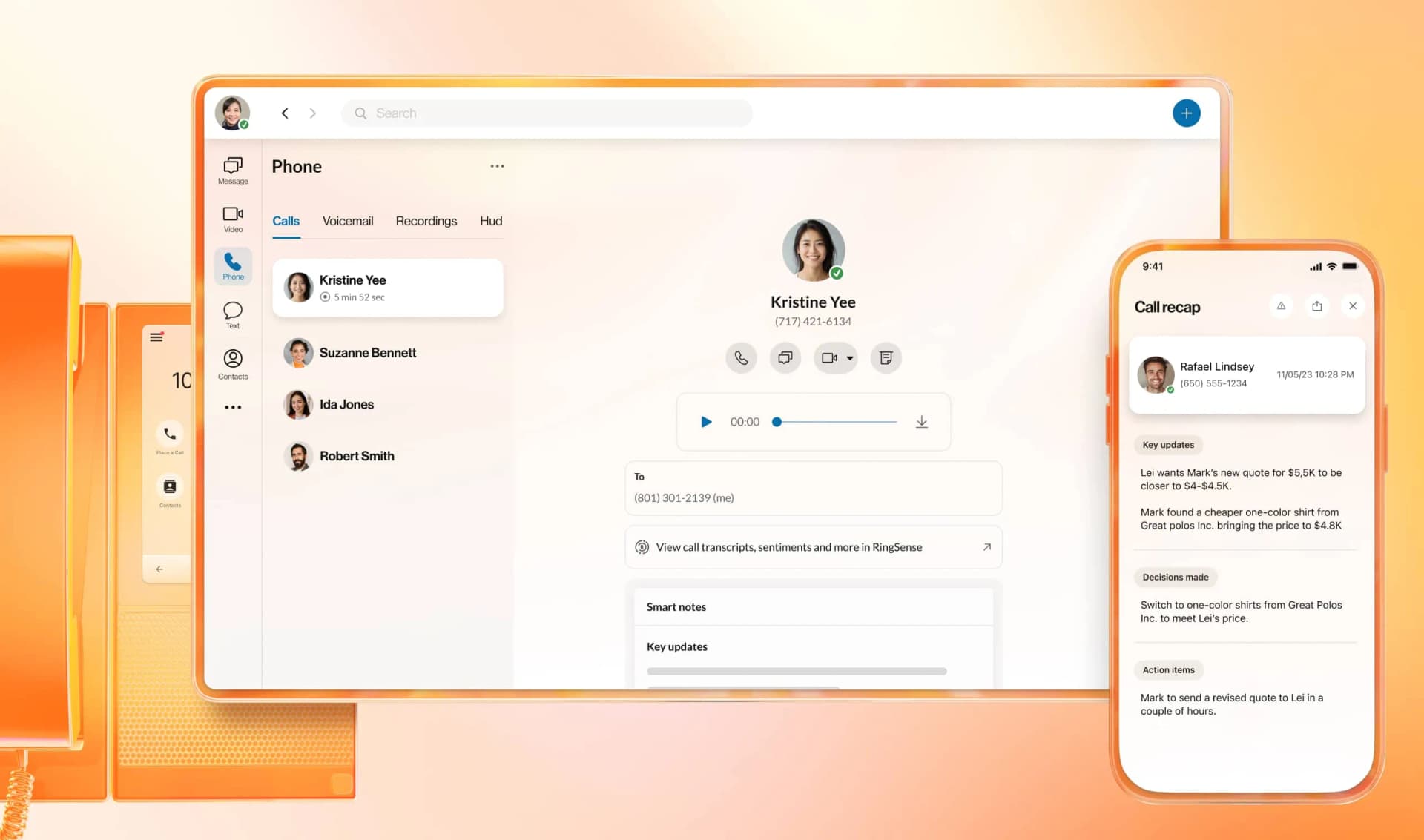 Phone tab product frame from RingCentral marketing pages.