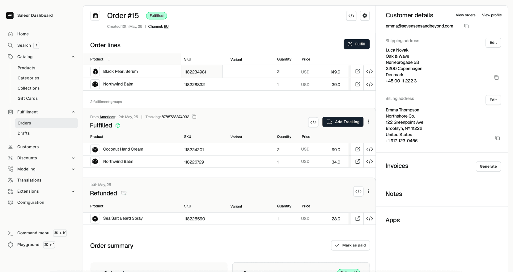 Saleor dashboard UI from the official saleor.io homepage.