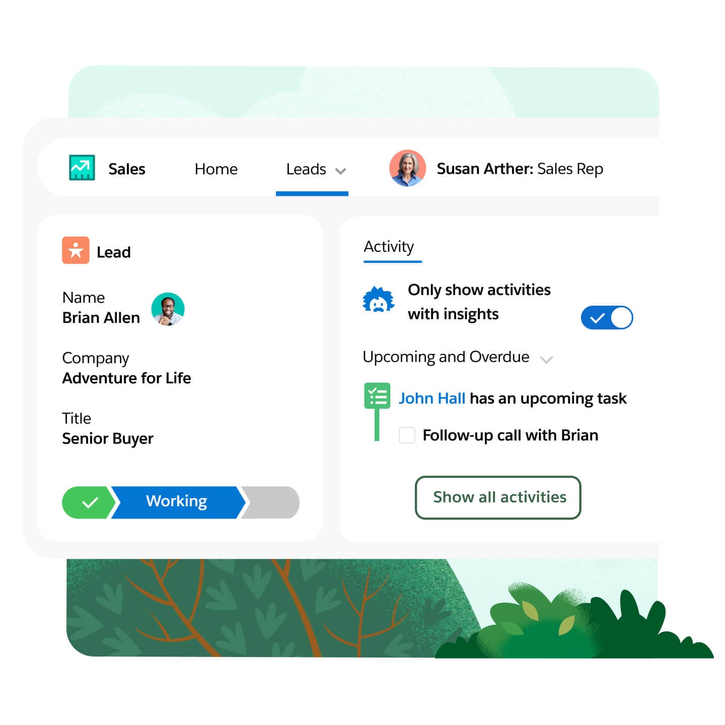 Lead management UI from official Sales Cloud features.