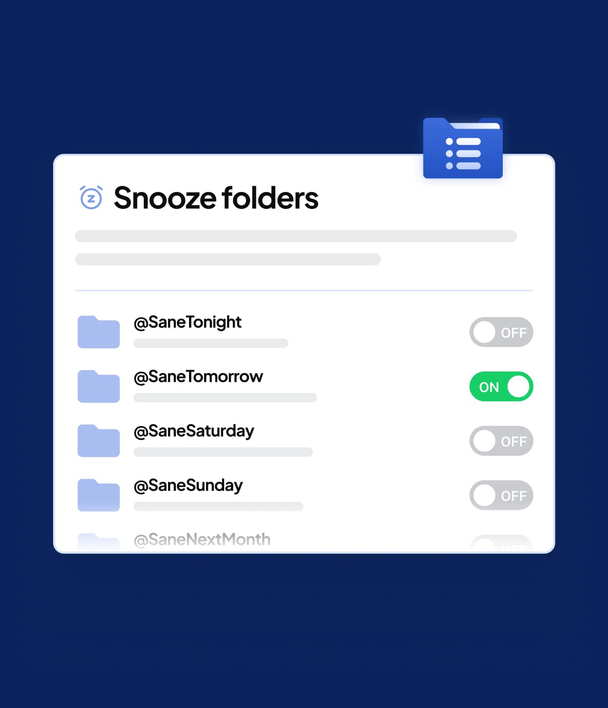 SaneBox snooze product visual from the official site.