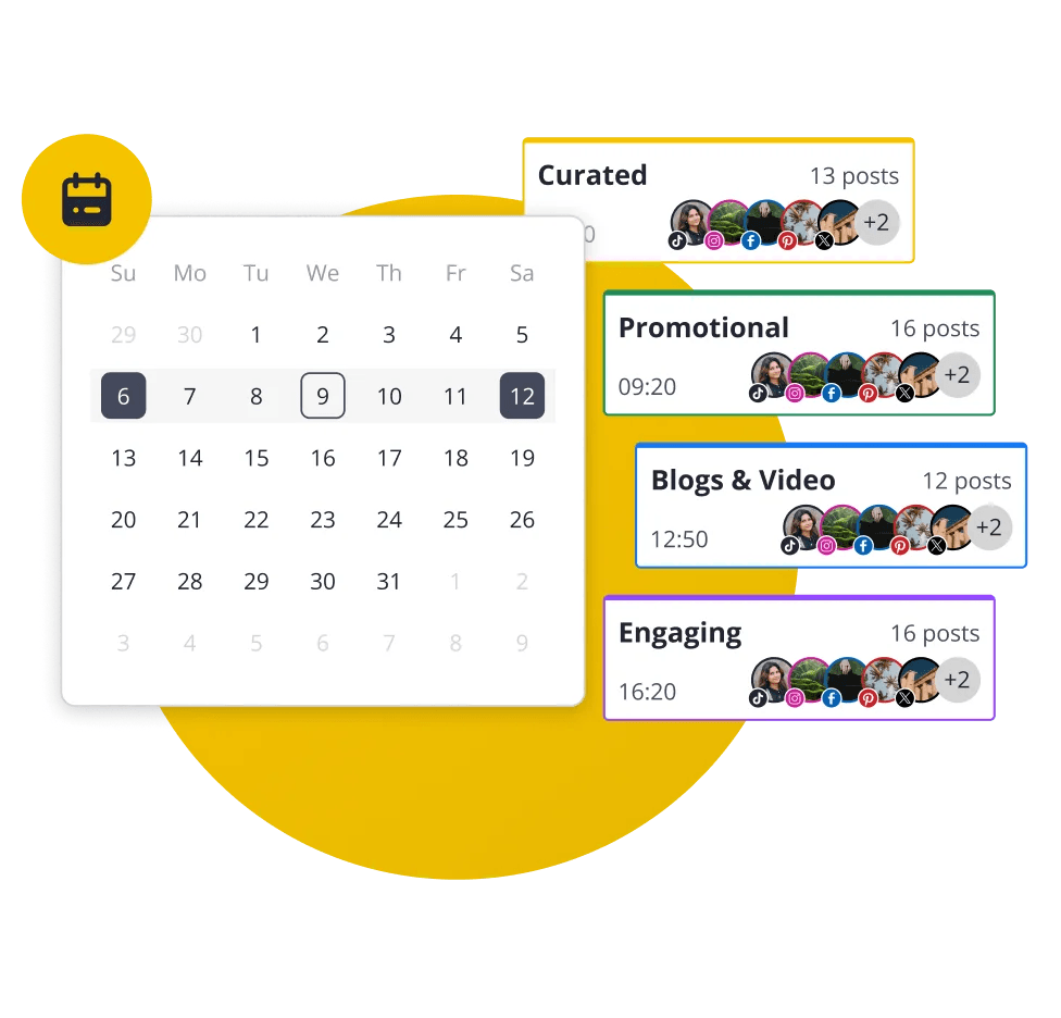 Content calendar UI from official SocialBee site.