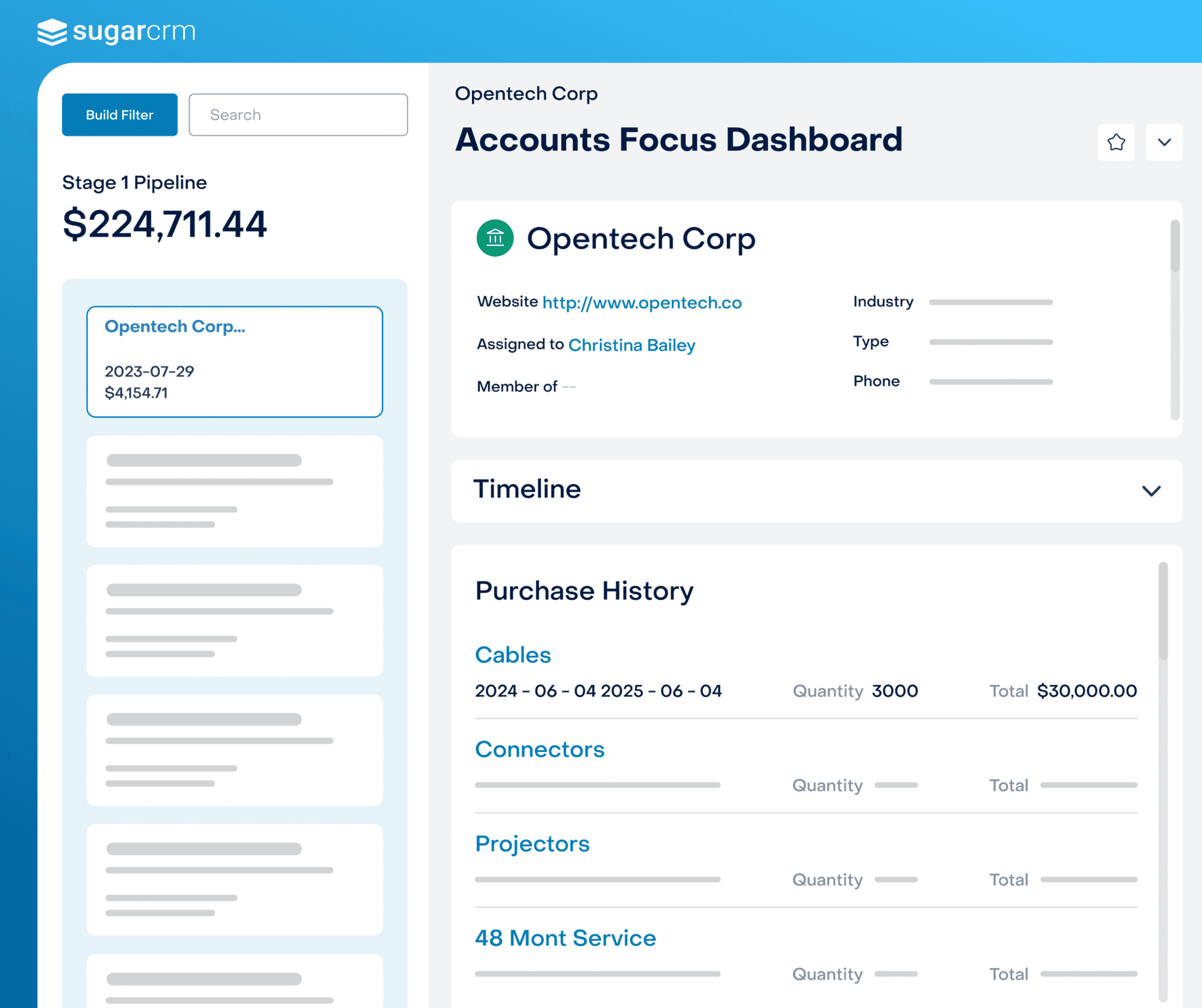 360-degree customer view from official SugarCRM homepage.