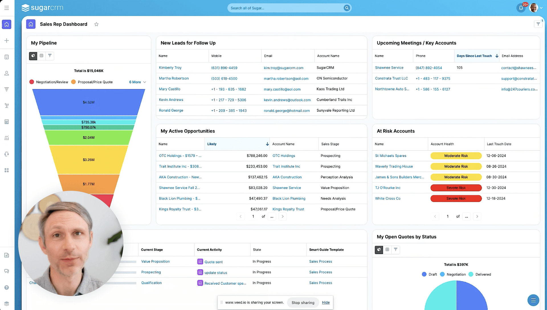 SugarCRM product demo screen from official SugarCRM homepage.