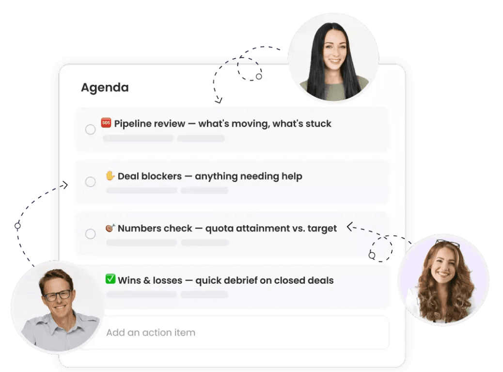 Agendas and action items preview from trainual.com.