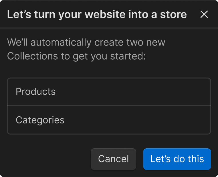 Ecommerce UI panel from webflow.com/ecommerce marketing.