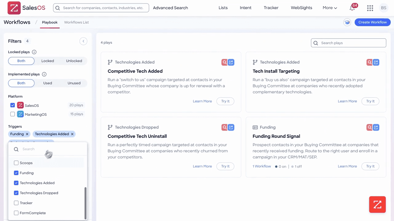 ZoomInfo SalesOS Workflows playbook with trigger-based plays
