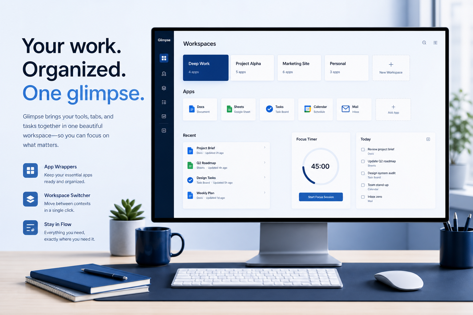 Educational diagram of project management desktop workspace organizer capability.