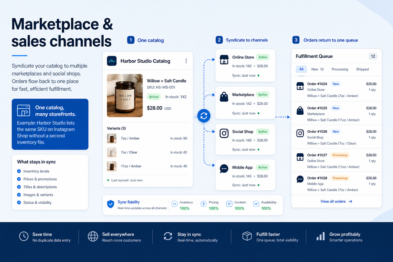 Educational diagram of ecommerce marketplace & sales channels capability.