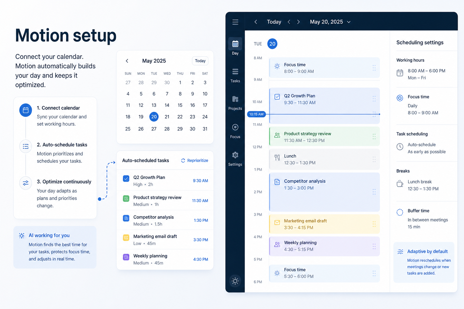 Motion setup hero: account → core board → users → integrations → non-admin proof.