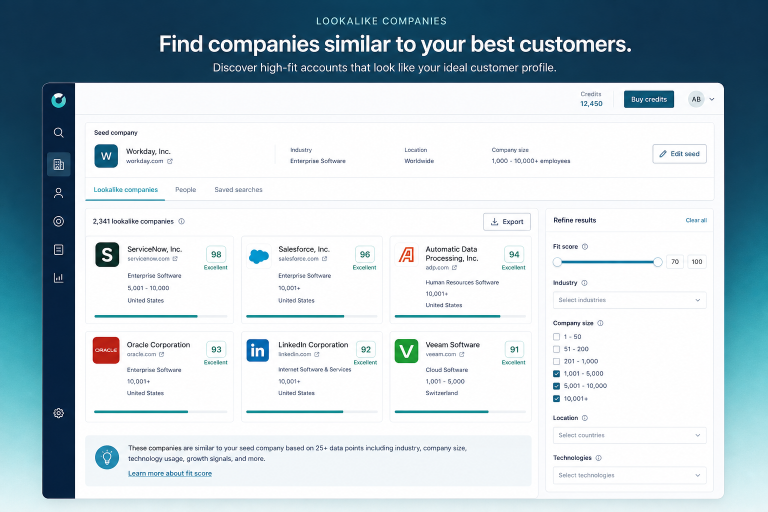Teaching UI mockup of a Ocean style sales intelligence workspace