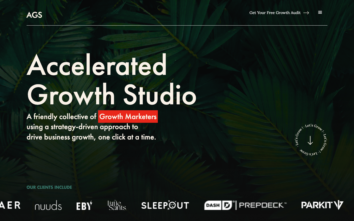 Accelerated Growth Studio marketing services homepage