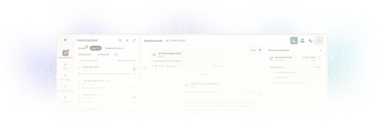 Aircall Workspace product interface
