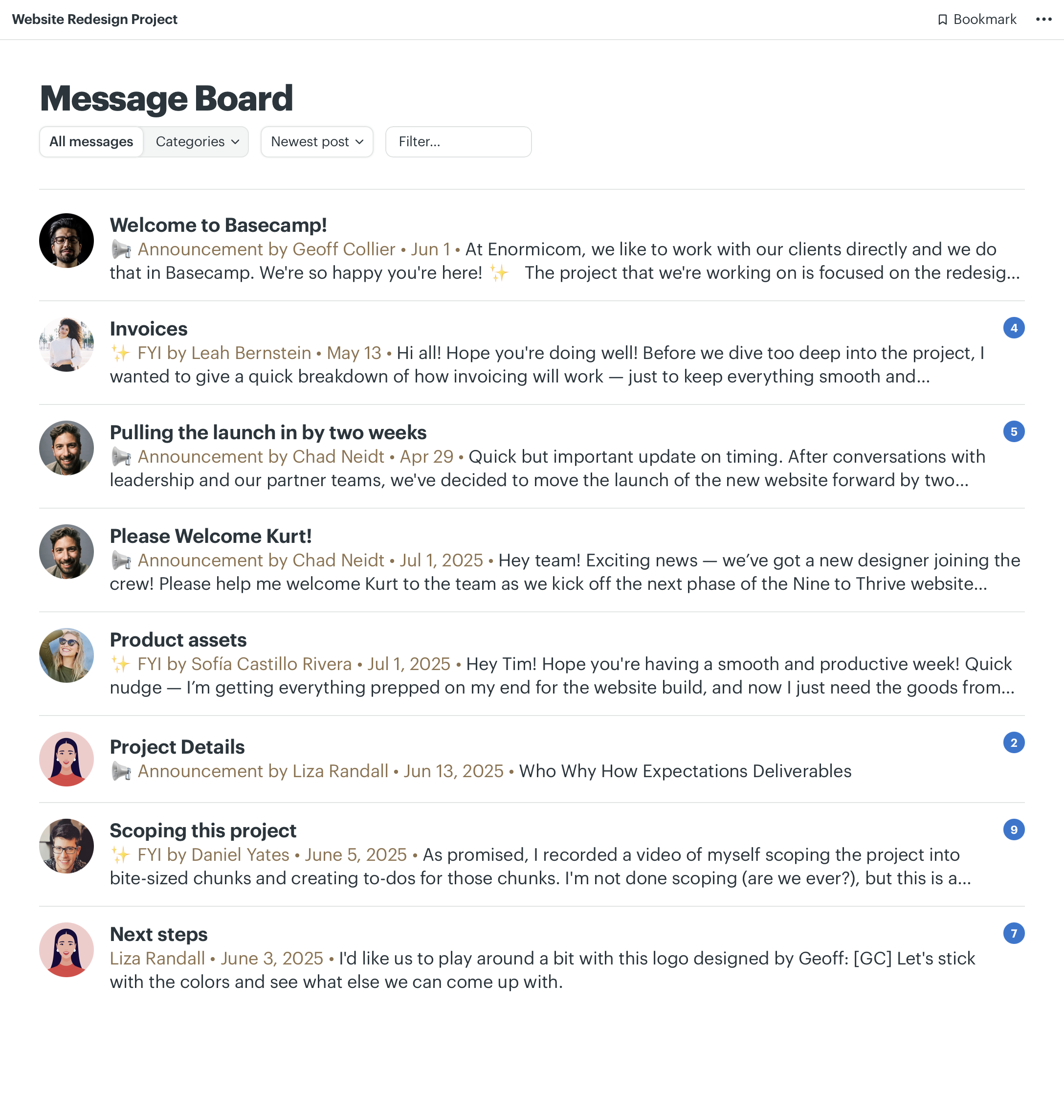 Basecamp message board