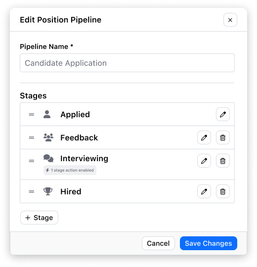 Breezy HR hiring pipeline editor