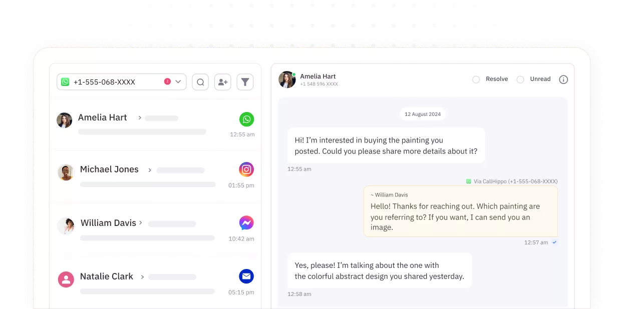 CallHippo chat inbox UI