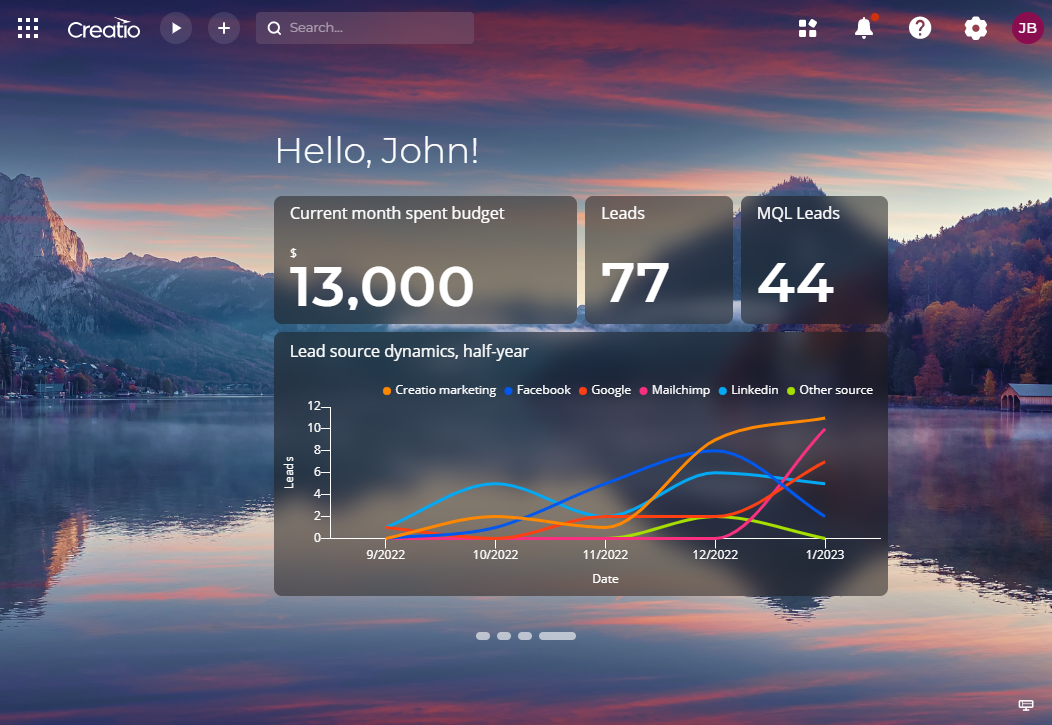 Creatio Freedom UI homepage