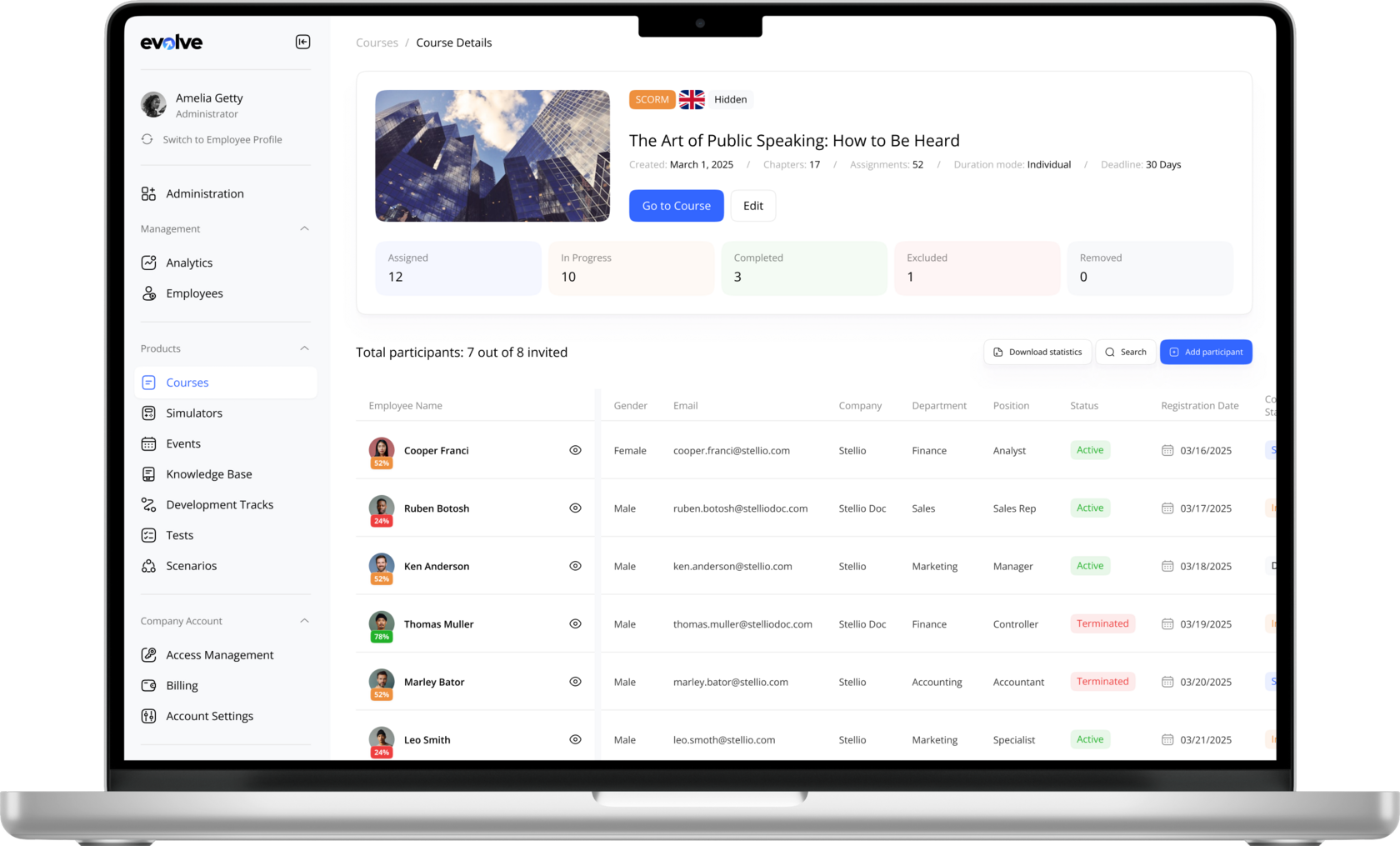 Evolve learning platform UI