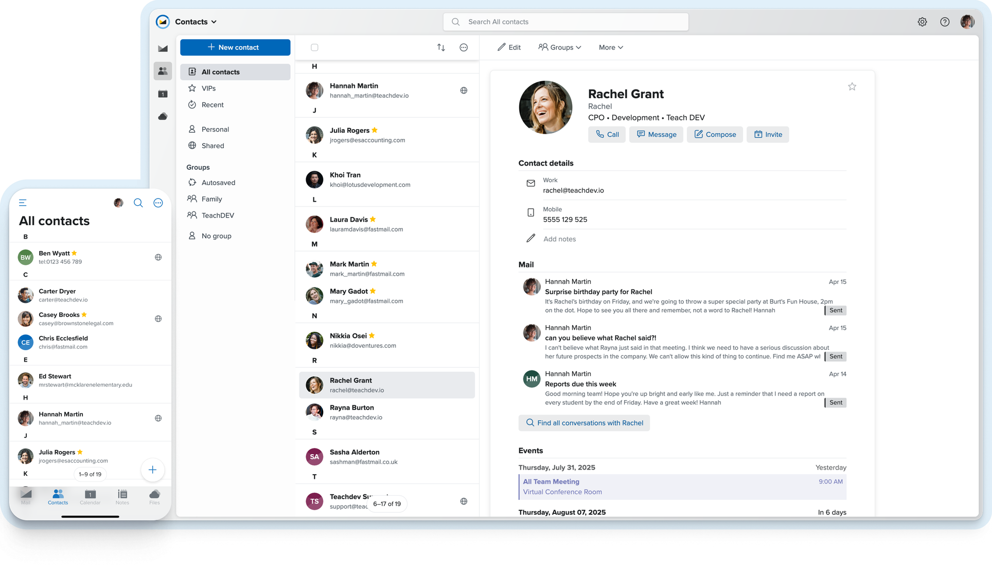 Fastmail contacts UI